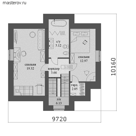 Проект двухэтажного дома из пенобетона № A-109-1P - 2-й этаж