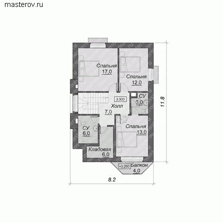 Проект кирпичного узкого дома № A-138-1K - 2-й этаж