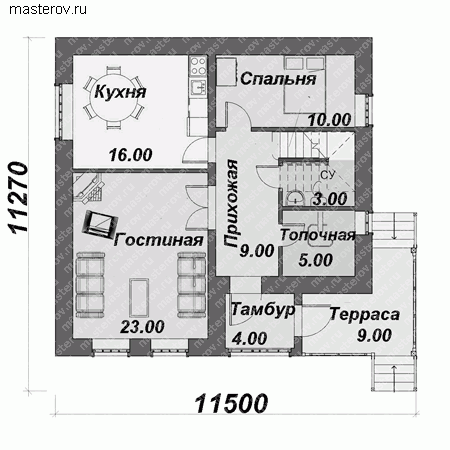 Проект кирпичного дома № A-139-1K - 1-й этаж