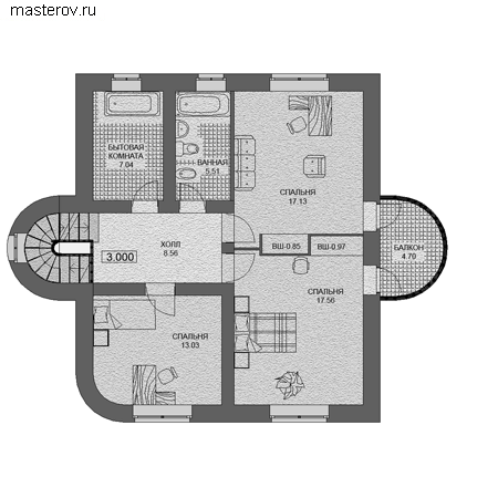 Проект 2 этажного дома из кирпича № A-148-1K - 2-й этаж