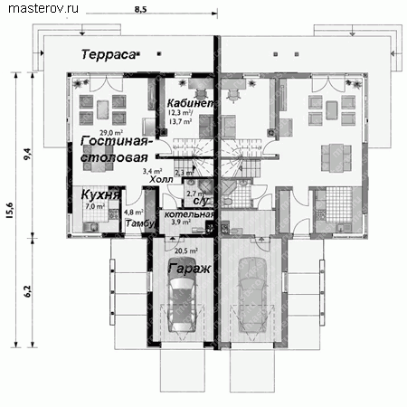 Проект каркасного дома № A-151-1S - 1-й этаж