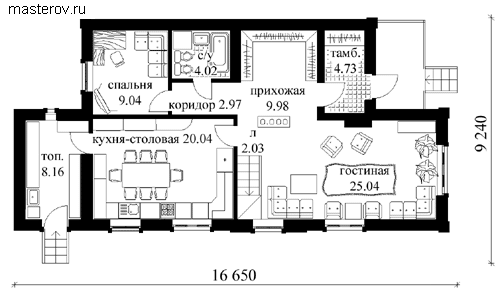 Дом с большой гостиной № A-155-1M - 1-й этаж