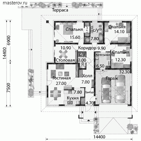 Проект кирпичного дома № A-161-1K - 1-й этаж