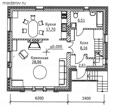 Проект кирпичного дома с мансардой № A-193-1K - 1-й этаж