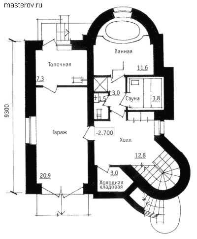 Проект кирпичного дома с цокольным этажом № A-205-1K - цоколь