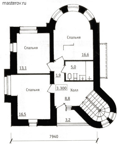 Проект кирпичного дома с цокольным этажом № A-205-1K - 2-й этаж