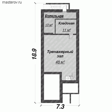 Проект кирпичного узкого дома № A-228-1K - цоколь