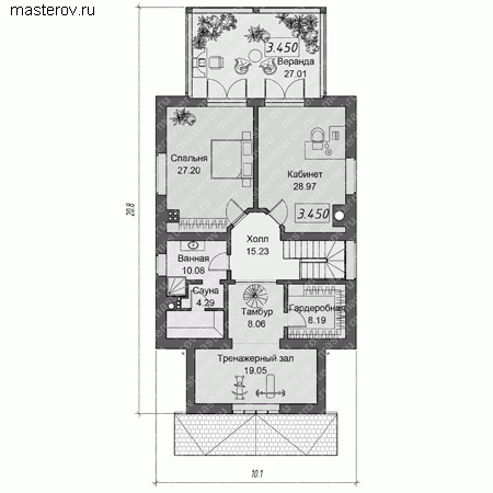 Проект кирпичного узкого дома № A-237-1K - 2-й этаж