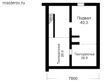 Проект цокольного дома с гаражом № A-240-1K - цоколь