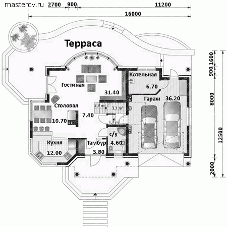 Проект пенобетонного дома № A-251-1P - 1-й этаж