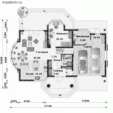 Проект пенобетонного дома № A-253-1P - 1-й этаж