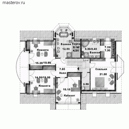 Проект пенобетонного дома № A-253-1P - мансарда