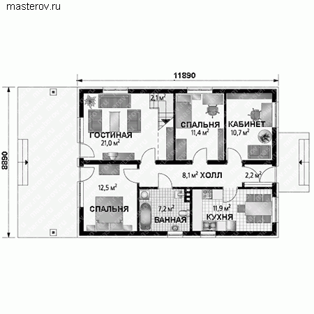 Мансардный дом № A-263-1K - 1-й этаж
