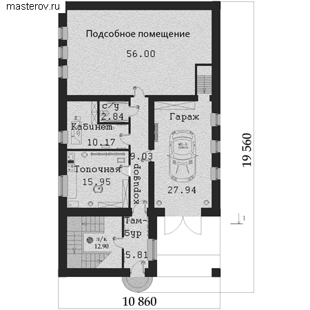 Проект кирпичного дома и гаража № A-295-1K - 1-й этаж