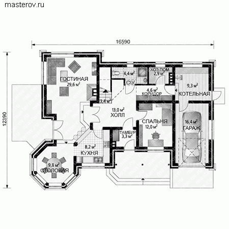 Проект дома с гаражом  № A-311-1K - 1-й этаж