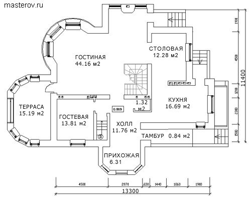 Проект дома с эркером № A-318-2P - 1-й этаж