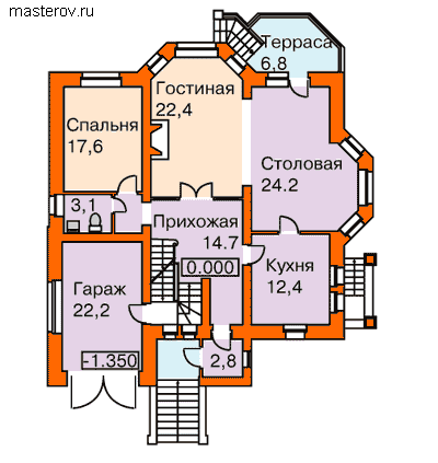 Проект 4 этажного дома № A-347-1K - 1-й этаж