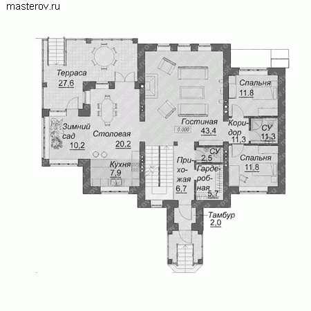 Проект кирпичного дома № A-461-1K - 1-й этаж