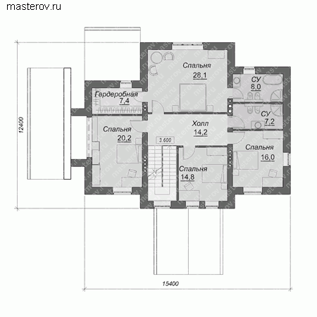 Проект кирпичного дома № A-461-1K - 2-й этаж