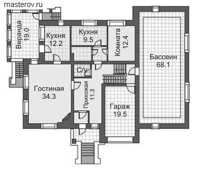 Проект дома с бассейном № A-471-1K - 1-й этаж