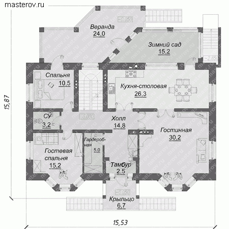 Проект кирпичного дома № A-497-1K - 1-й этаж
