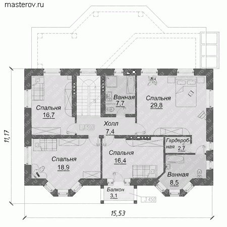 Проект кирпичного дома № A-497-1K - 2-й этаж