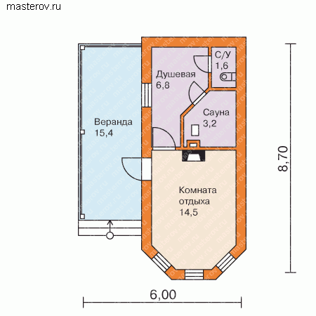 Проект бани-сауны № B-033-1P - 1-й этаж