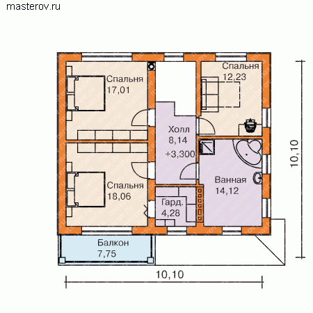 Двухэтажный дом 10 на 10 № B-160-1P - 2-й этаж
