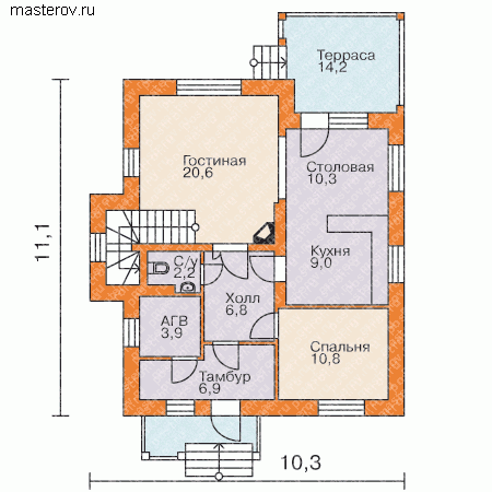 сельский дом проект № B-163-1K - 1-й этаж