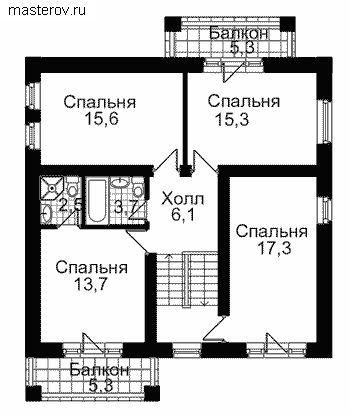 Проект дома с гаражом и террасой № B-239-1K [30-18, С-010, 7-263] - 2-й этаж