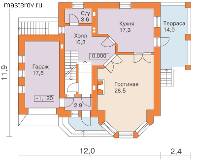 Дом с сауной и террасой № B-240-1K [30-17, C-017] - 1-й этаж