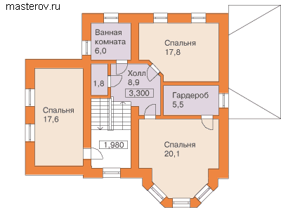 Дом с сауной и террасой № B-240-1K [30-17, C-017] - 2-й этаж