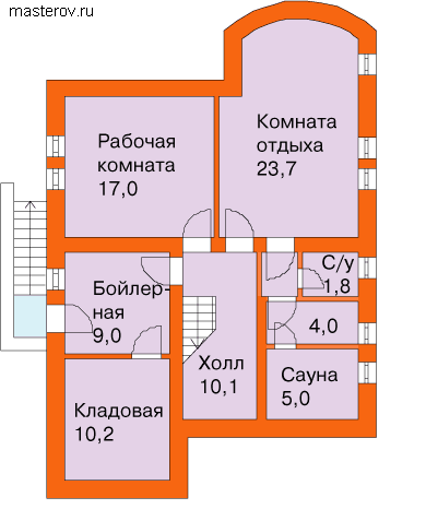 Проект дома с 2 балконами № B-249-1K [30-07, С-003] - цоколь