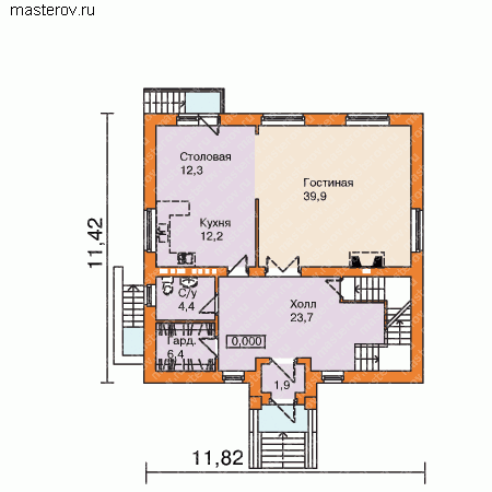Проект с сауной и бассейном № B-364-1K [30-11] - 1-й этаж