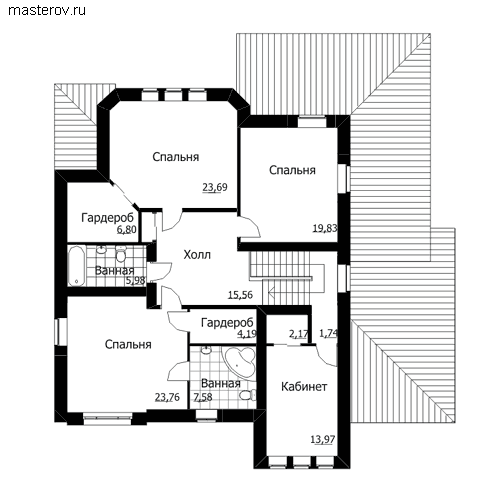 Проект дома с бассейном на цокольном этаже № B-423-1K [34-33] - 2-й этаж