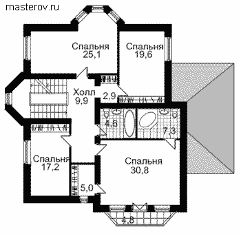 Проект дома с гаражом на два автомобиля № B-476-1K [С-018] - 2-й этаж