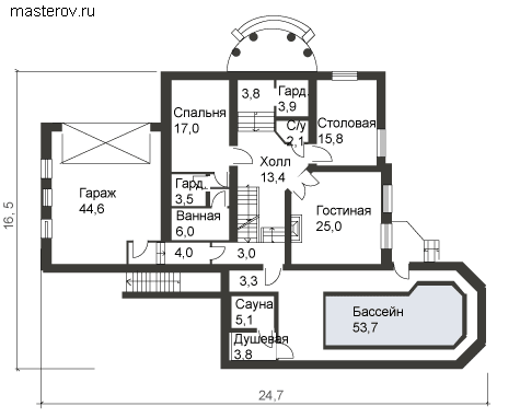 Проект дома с гаражом на две машины № B-490-1K - 1-й этаж