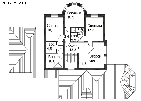 Проект дома с гаражом на две машины № B-490-1K - 2-й этаж