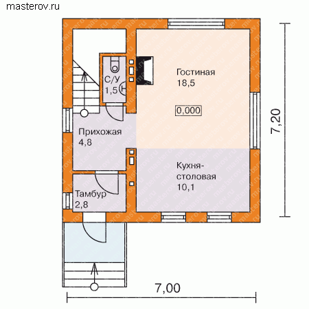 Компактный загородный дом проект № C-080-1P - 1-й этаж