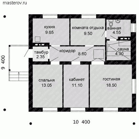 Проект пенобетонного дома № C-090-1P - 1-й этаж