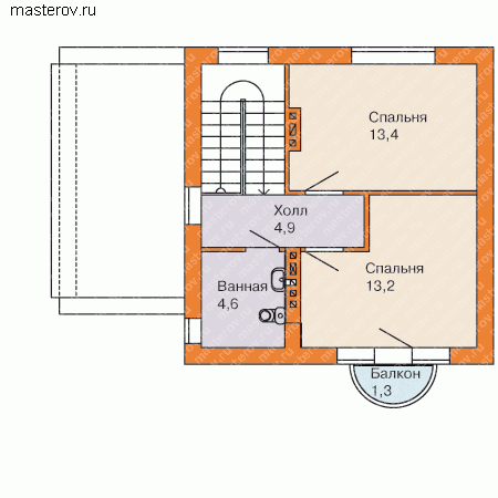 Проект 2-х этажного дома с гаражом № C-096-1P - 2-й этаж