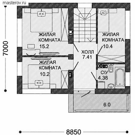 Проект пенобетонного дома № C-100-2P - 2-й этаж