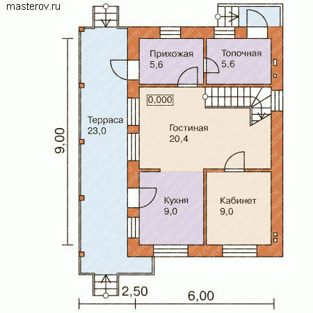 Мансардный дом 8.5 x 9 № C-103-1K - 1-й этаж