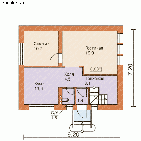 Проект 2-х этажного кирпичного дома № C-109-1K - 1-й этаж