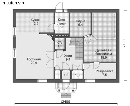 проект загородного домика № C-142-1P - 1-й этаж