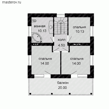 Проект пенобетонного дома № C-148-1P - 2-й этаж