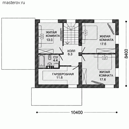 Проект пенобетонного дома № C-157-2P - 2-й этаж