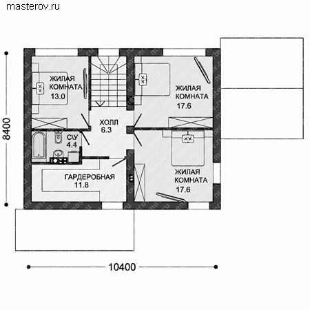 Проект пенобетонного дома № C-157-3P - 2-й этаж