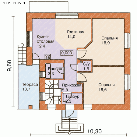 Проект кирпичного дома с сауной № C-158-1K [33-69] - 1-й этаж