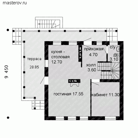 Проект пенобетонного дома № C-177-1P - 1-й этаж